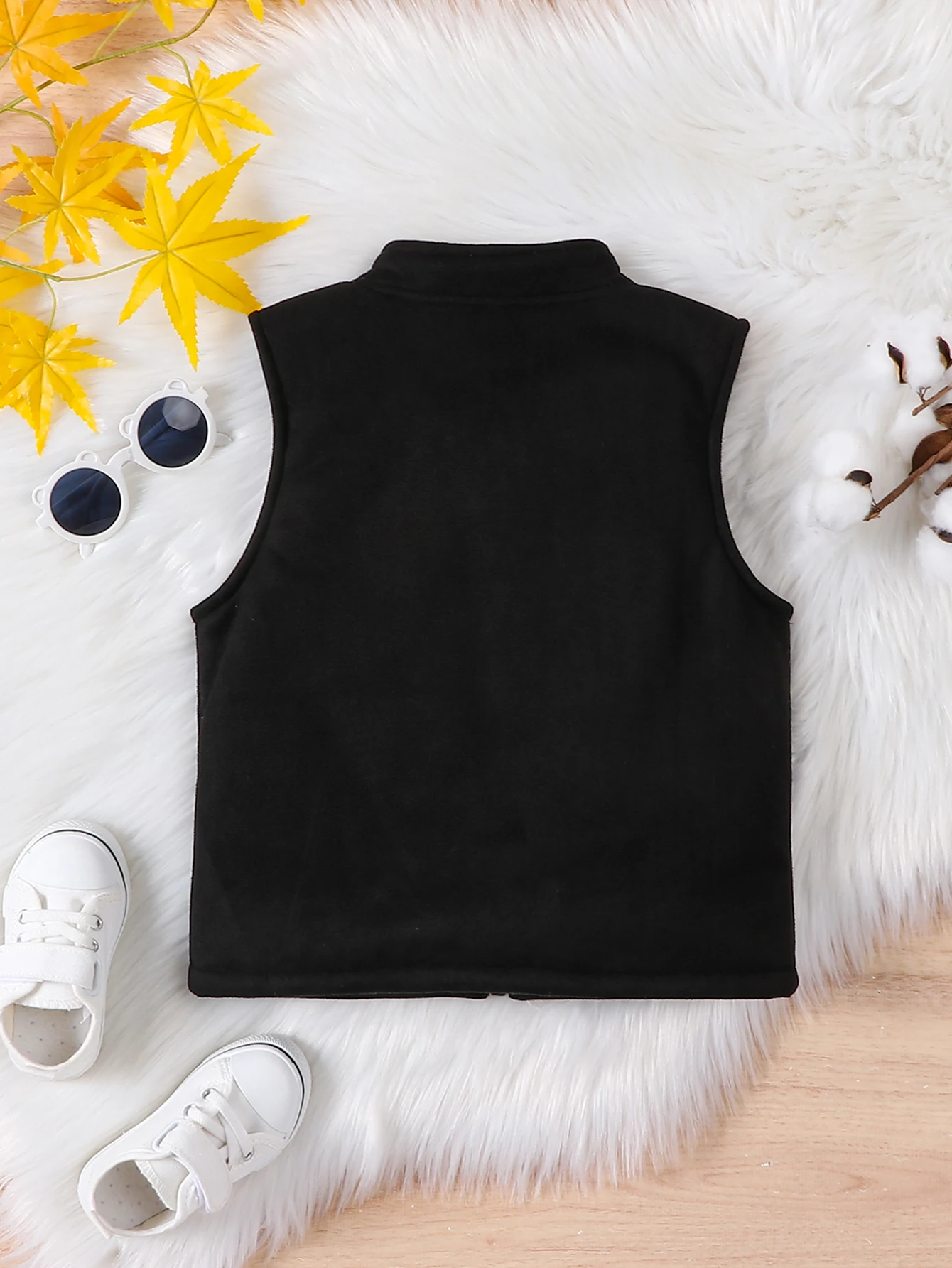 Boys' fashionable casual with thick leather fleece stand up collar zipper vest winter