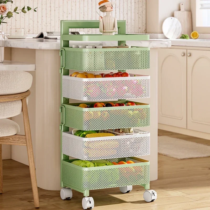 

Floor Storage Organizer Multilayer Grid Baskets Vegetable and Fruit Rack Living Room Snack Cart New Arrivals Direct Selling