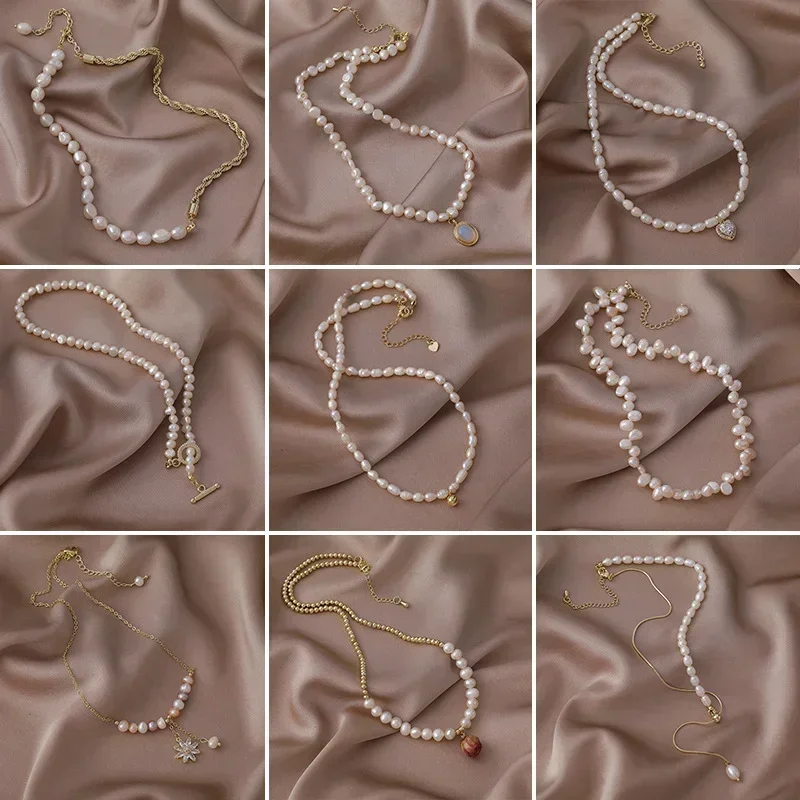 Minar Luxury Multiple Irregular Freshwater Pearl Beaded Chokers Necklaces for Women Rhinestones Heart Flower Pendant Necklace - view 3