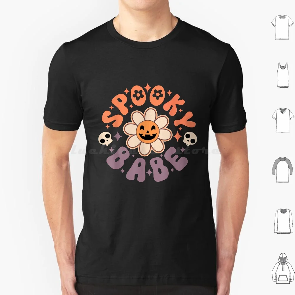 Happy Face Spooky Babe , Groovy Retro T Shirt Big Size 100% Cotton October 31st Halloween Halloween Scary Spirit Halloween Love