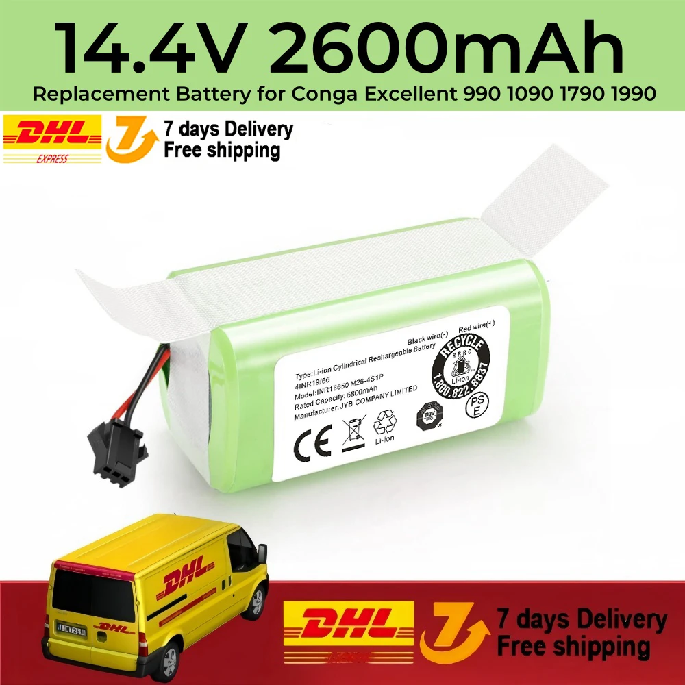 Original 14.4V 2600mAh Replacement Battery for Conga Excellent 990 1090 1790 1990 Deebot N79S N79 DN622 Robovac 11 Tesvor X500