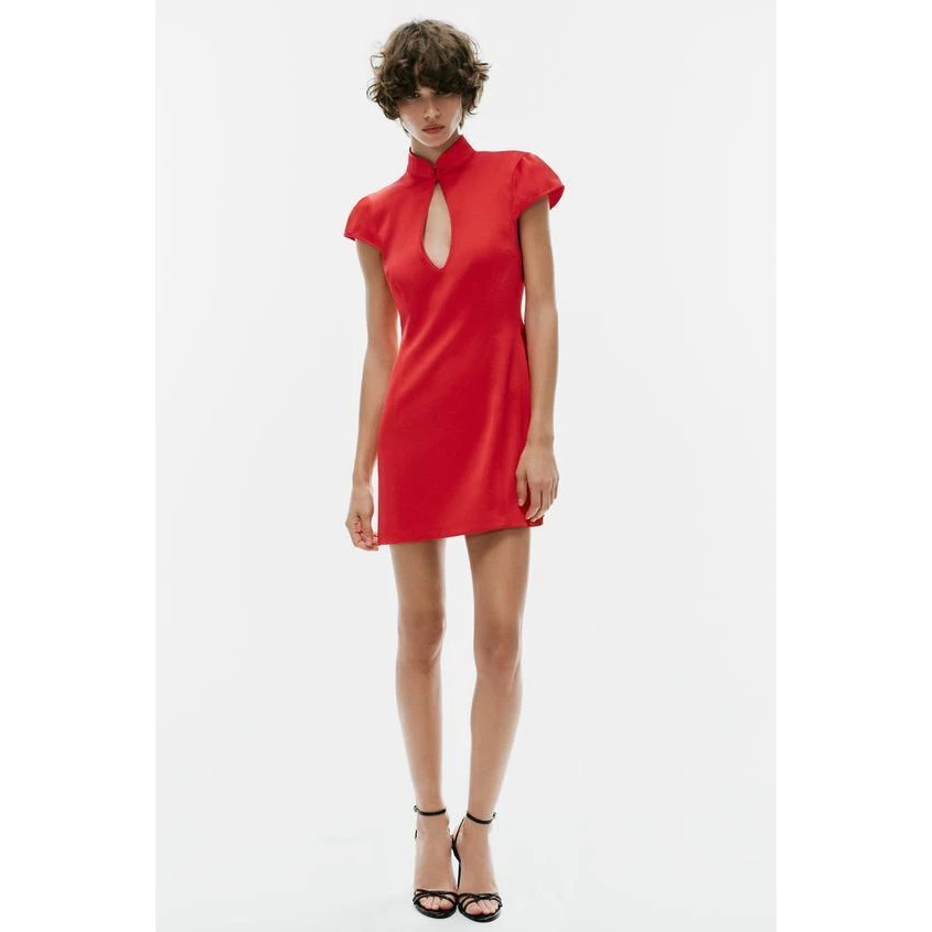 Early Autumn New Arrival Women's Fashion Satin Feel  Dress High Waist Zipper Closure Short Sleeve Regular Fit City Commute