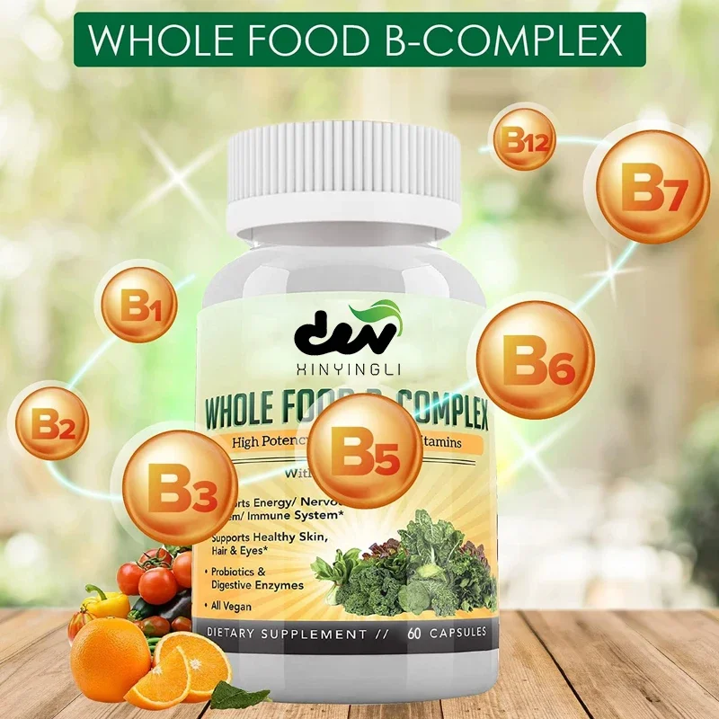 

Whole Food B Complex - Stress & Energy Support with Immune Boosting B Vitamins - Vegetarian, 60 Capsules