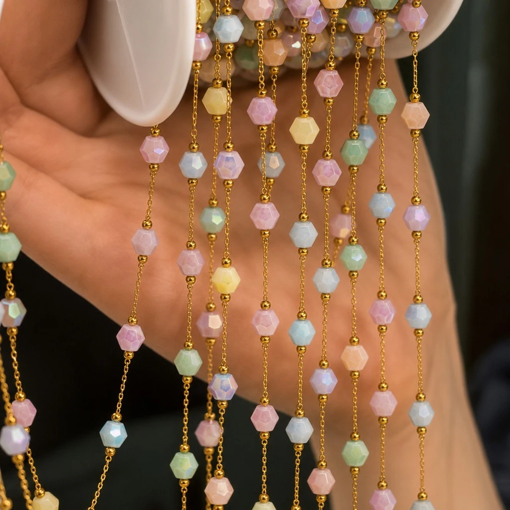 0,5m/1m Sechseckige Rosa Steinperlen Schmuckherstellungsketten Edelstahl-Schmuckglieder für Handarbeit DIY Armband Halskette Großhandel – Detail 1