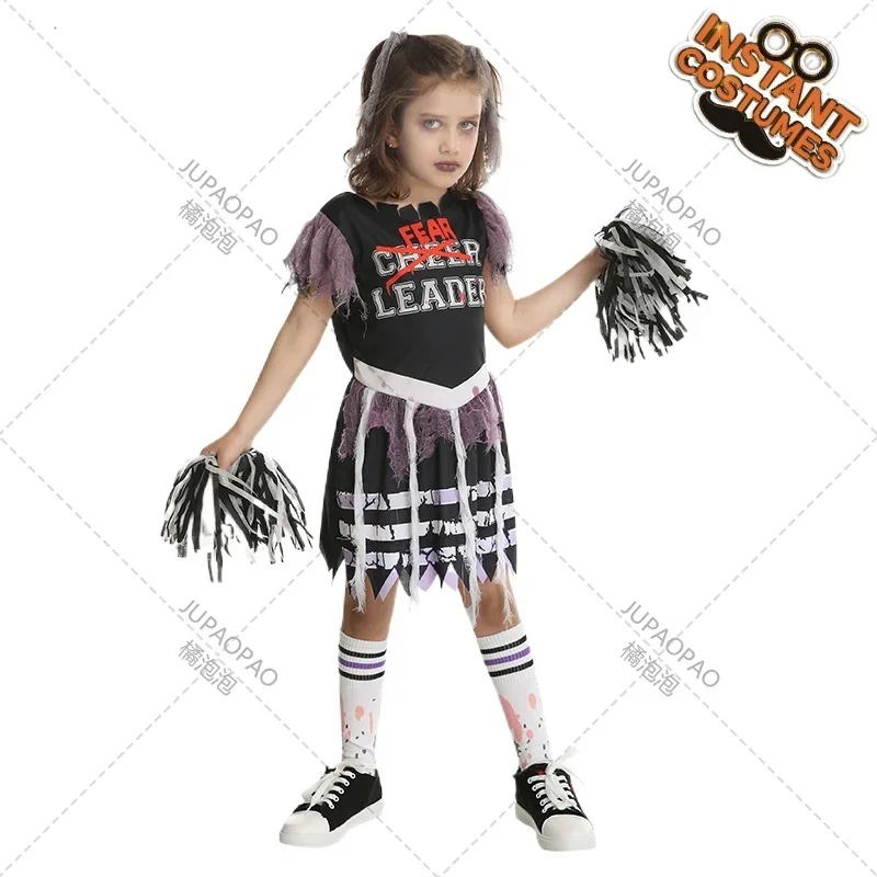 Meisjes Halloween Horror Zombie Jurk met Bloedige Kousen Bloemballen Cheerleading Dansoutfits Themafeest Cosplay Kostuum MS