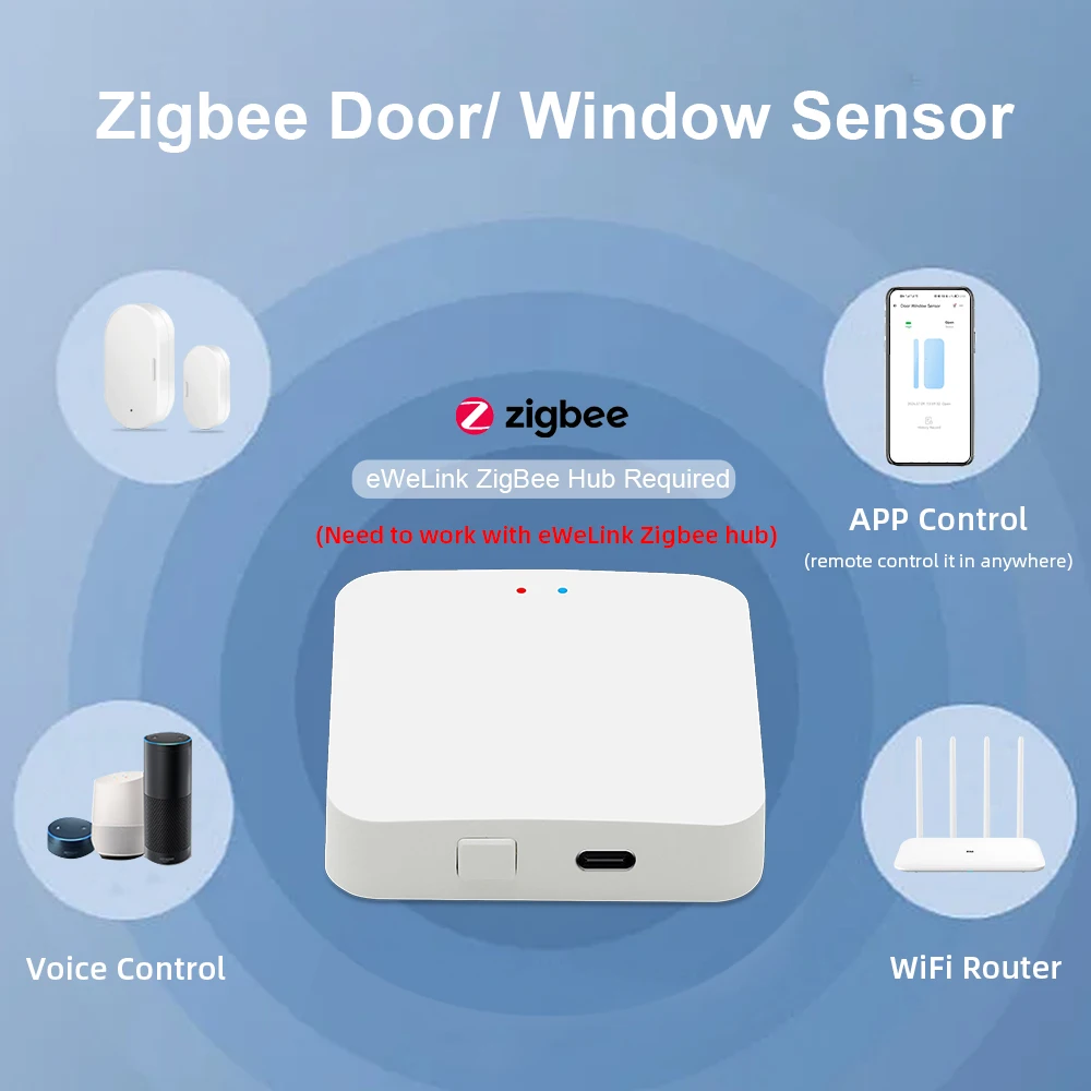 Zigbee Door Sensor Wireless Magnetic Window Open Closed Alarm Detector Works With Ewelink APP Alexa Google Need Gateway