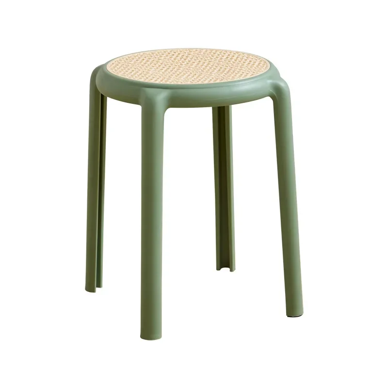 

Nordic Plastic Rattan Stool Modern Minimalist Small Apartment Home Stackable Thickened Bench Dining Table And Chair Round Stool