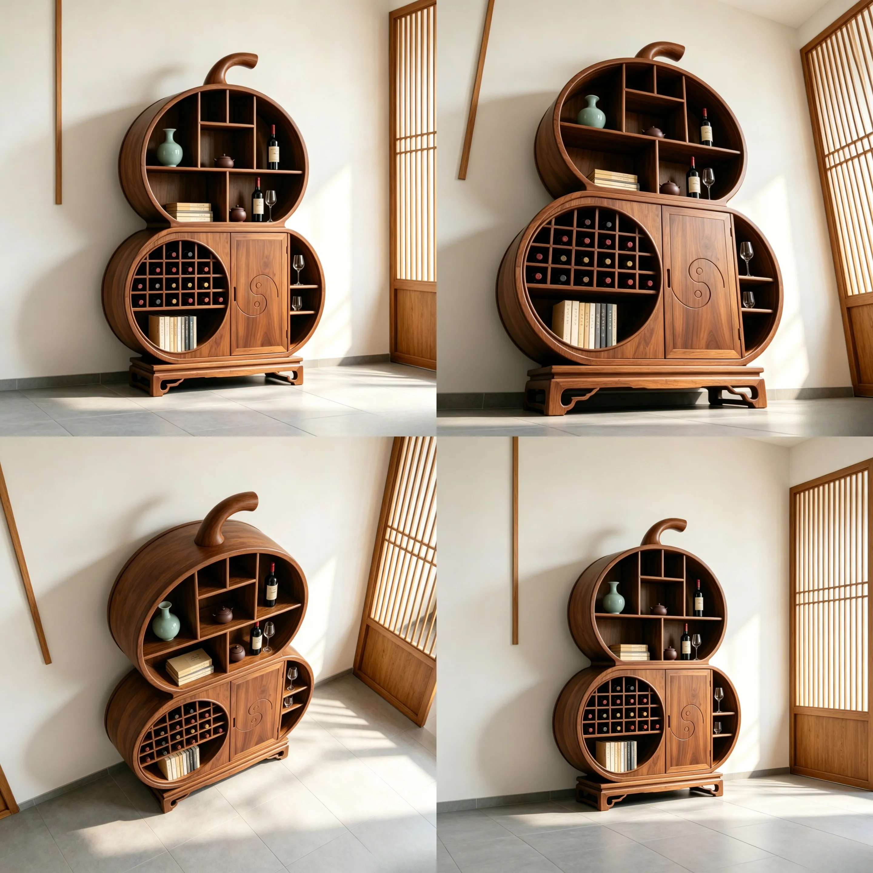 New Chinese Solid Wood Round Wine Cabinet Display Shelf Storage Cabinet Multifunctional Home Furniture