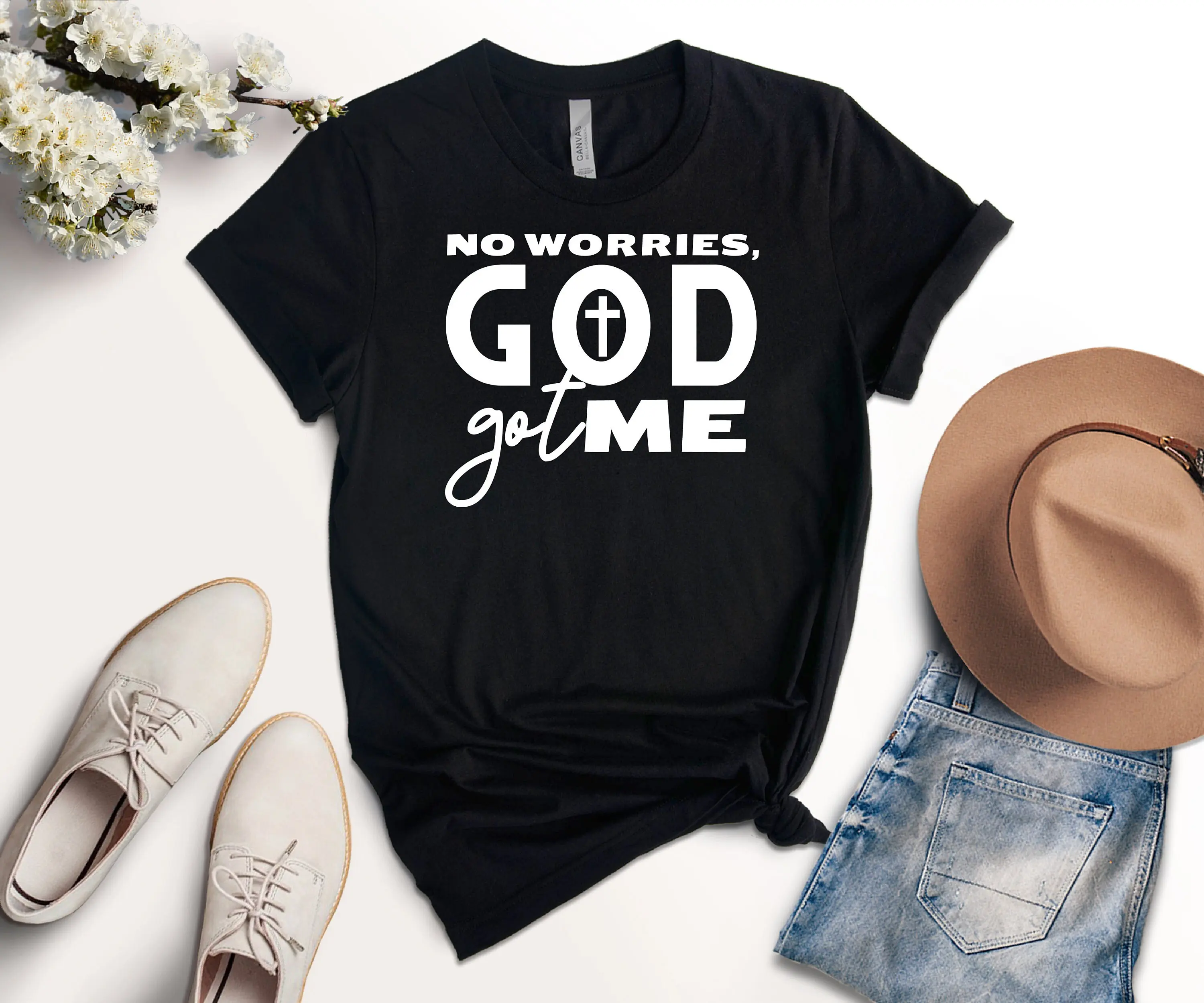 No Worries God Got Me T Shirt, chrétien, motivation, église, foi, verset biblique de Jésus