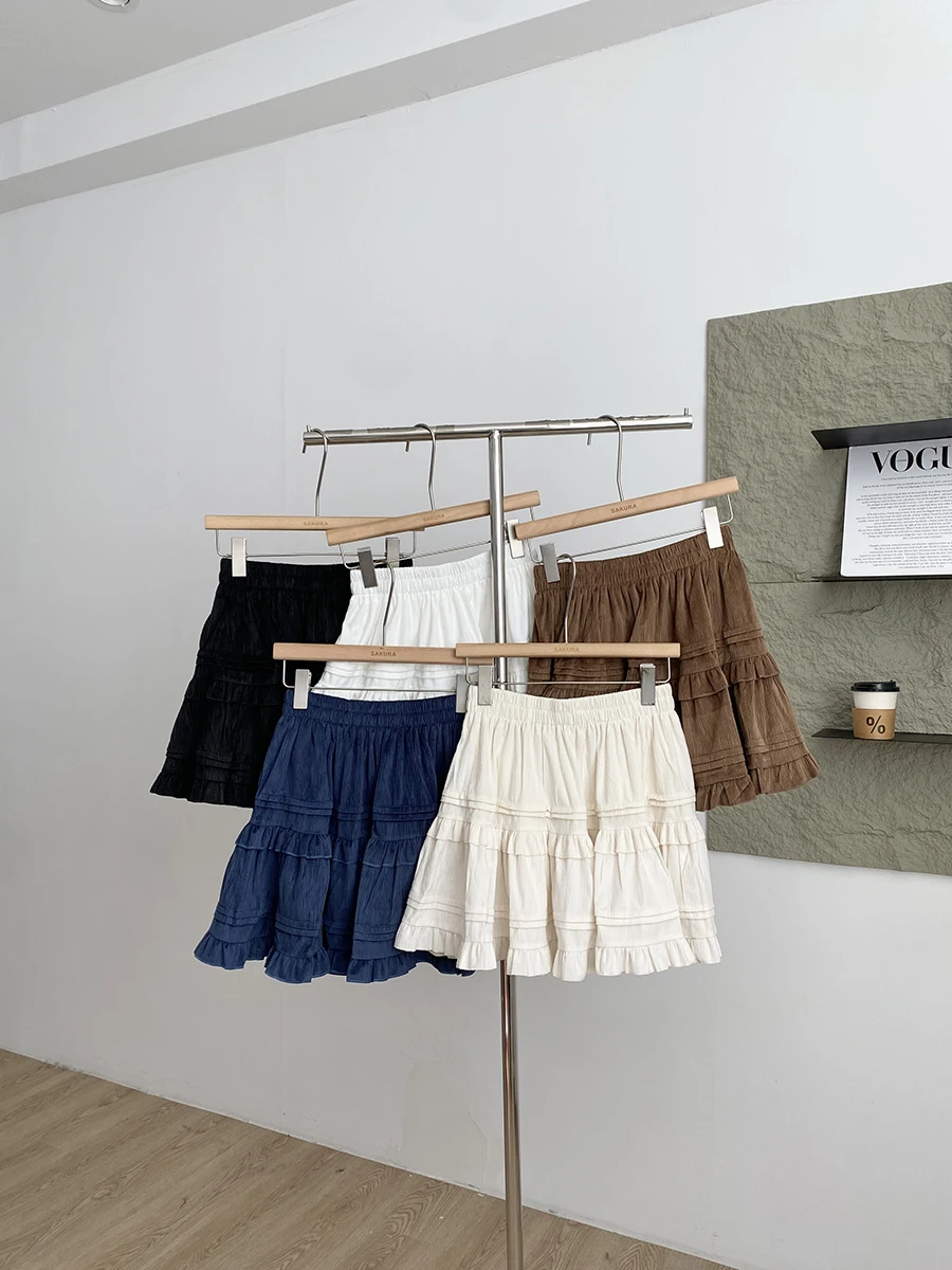 Sweet Style High Waist Pleated Short Skirt Women's Fashion Casual Baked Cake Skirt Polyester Fiber Commute Scene Slimming Effect