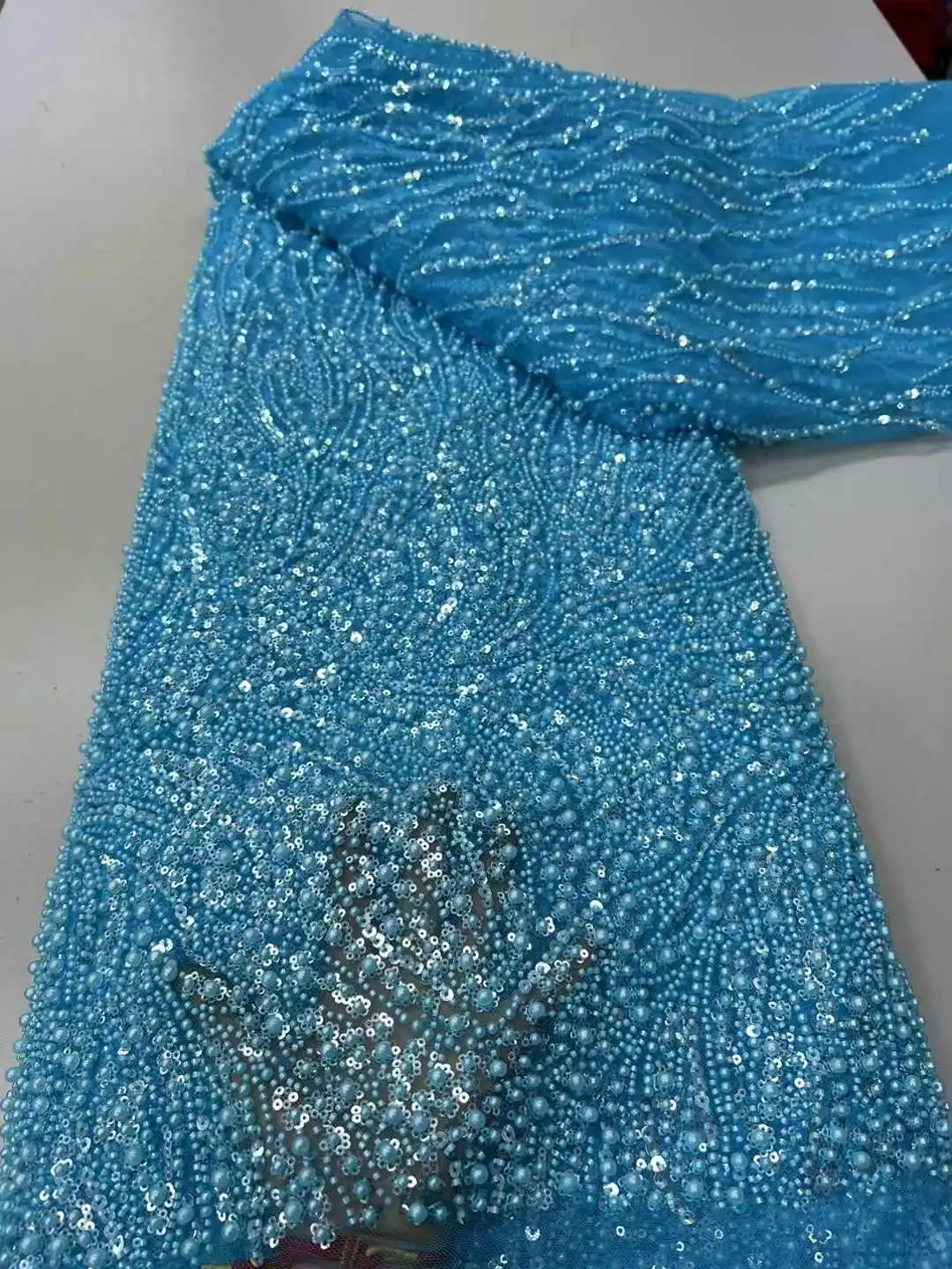 Linda lantejoulas nigerianas festa renda contas africanas tecido de renda 2025 alta qualidade 5 jardas tecido de renda líquida de tule francês africano