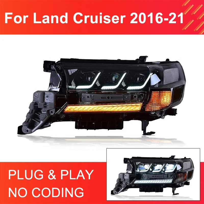 

1 Pair LED Headlight for Toyota Land Cruiser 2016-2021 Headlights Plug and Play with LED DRL Dynamic Turning Front Head Lights