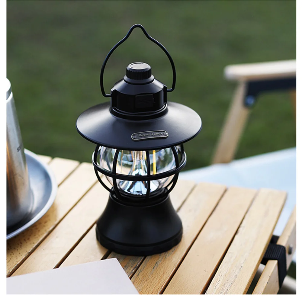 INXDOLHOM Vintage Metal Waterproof Hanging Lanterns 3000mAh Battery Warm White light Led Camp Lantern Rechargeable Lightweight