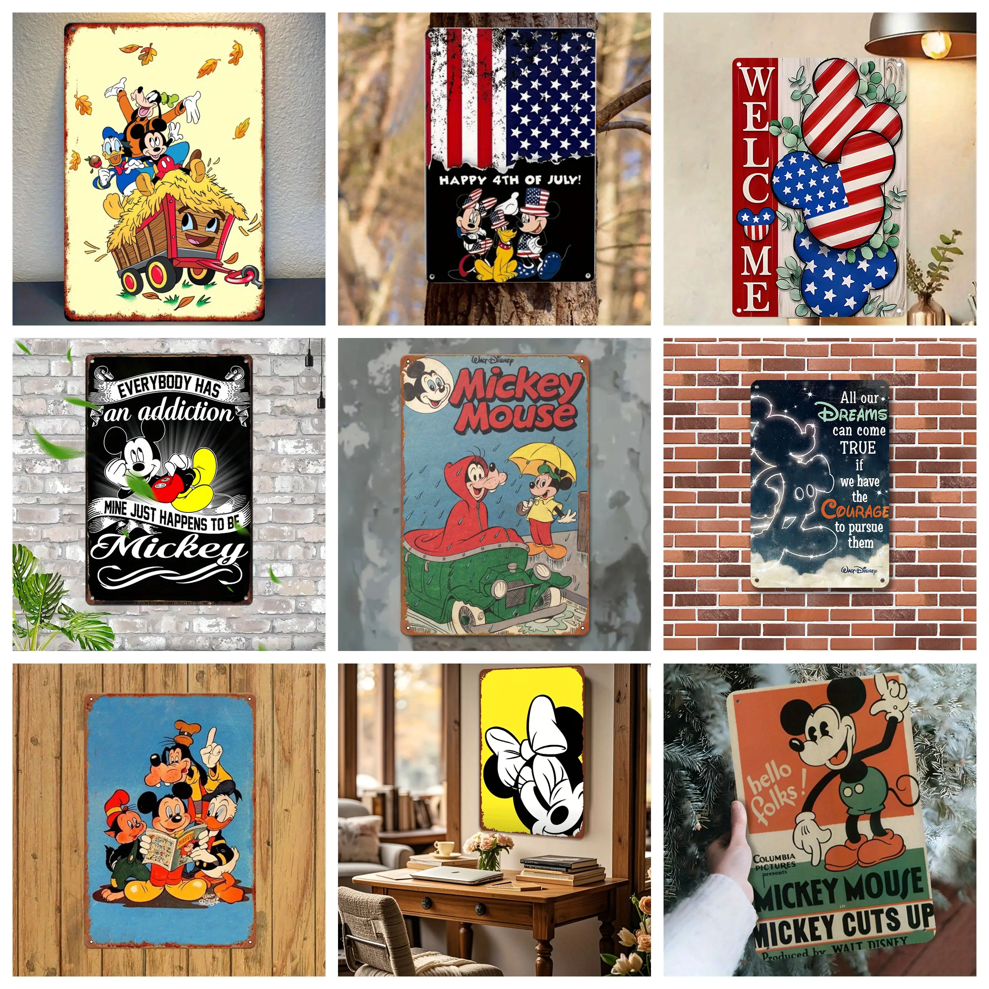 

Miniso Mickey Classic and Festival - Themed Metal Tin Signs Posters Decor Retro Metal Plaque Wall Art Decor for Garage Bar