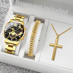 3PCS/Set Fashion Men Business Watches Casual Arabic Dial Analog Quartz Watch Jewelry Set Reloj Hombre(Without Box)