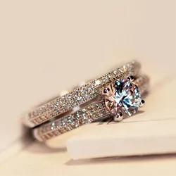 7mm Round Cut CZ Wedding Engagement Ring Set for Women Girl Size 4-11