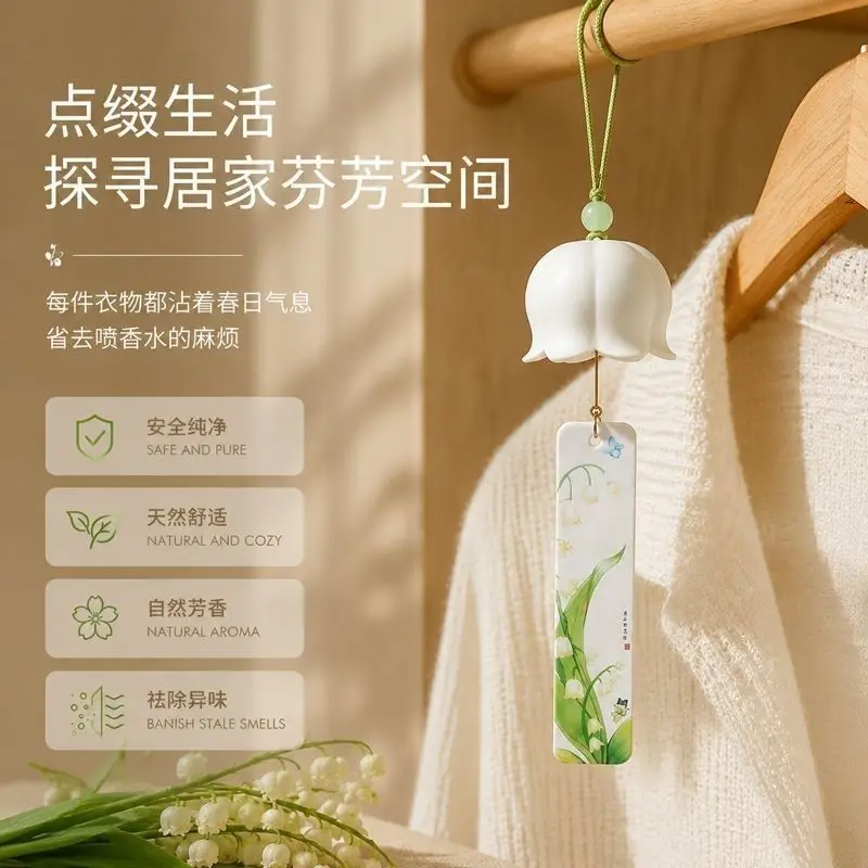 White Ceramic Lily Of The Valley Wind Chime Crisp Sound Hanging Ornament For Home Garden Yard Patio Decoration