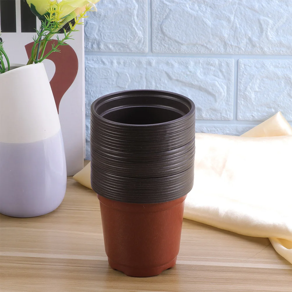 30PCS Plastic Flowerpot Creative Breathable Flower Pot Succulents Flower Pot Basin Pot - Diameter 150mm (Brown, Random Bottom