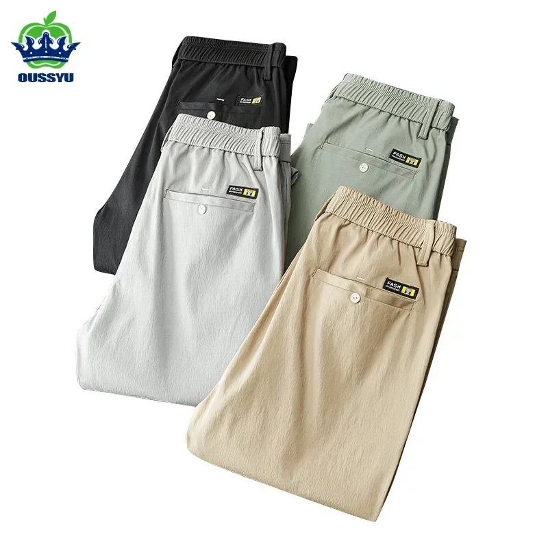 

Brand Clothing Summer Casual Pants Men Thin Stretch Slim Fit Elastic Waist Business Classic Korean Work Cotton Trousers Male 38
