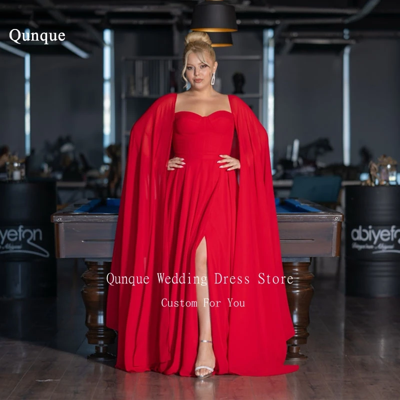 

Qunque Elegant Chiffon Evening Dress Women's A-line Shawl Formal Robes De Soirée Slit Pleated Wedding Party Dress Customized