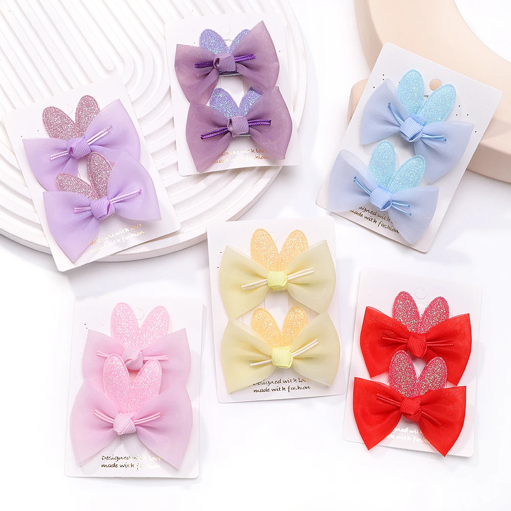 

2pcs/set Cute New Girls Kids Gauze Bow Hairpin Rabbit Ears Hair Clips Princess Baby Hair Accessories Barrettes Wholesale