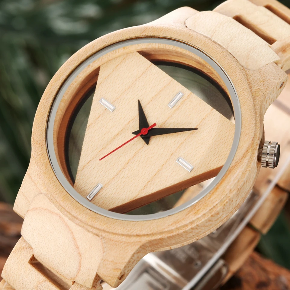 Geometric Watch Inverted Triangle Wood Watch Men's Watch Pure Maple Wood Clock Male Full Wooden Bangle Quartz Wristwatch for Men