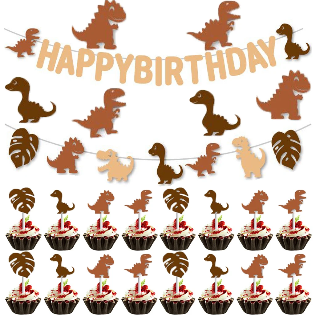 

Dinosaur Happy Birthday Banner Party Flag Cake topper Jungle Animal Safari 1st Kids Birthday Party Decoration Supplies