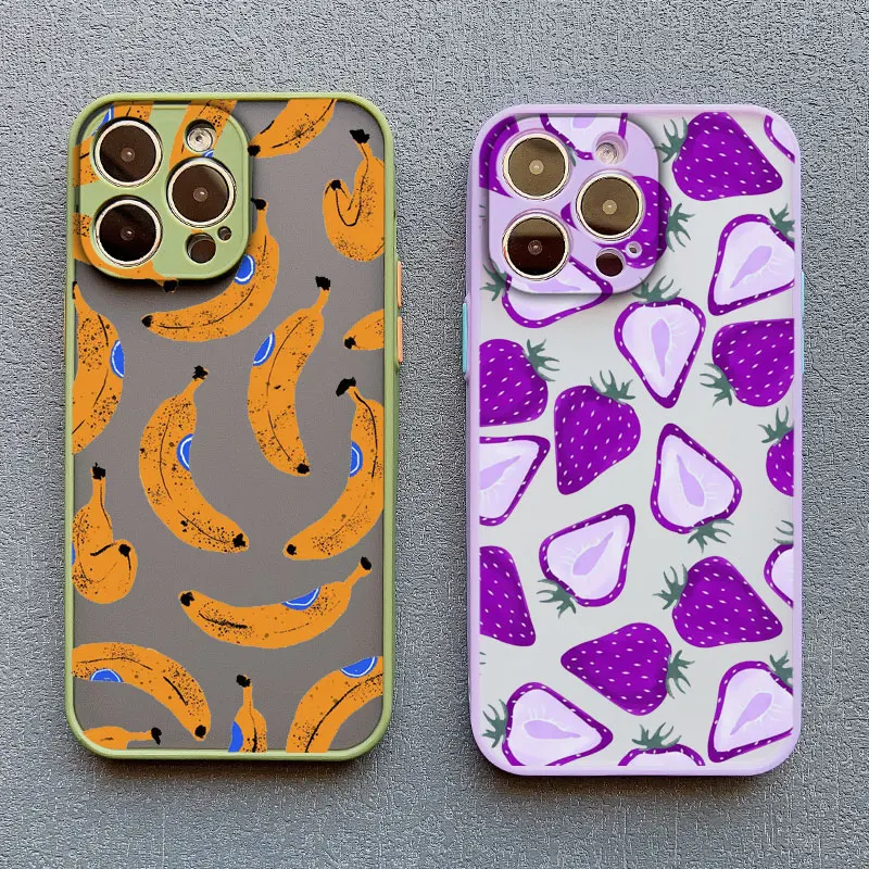 Casing ponsel buah musim panas, penutup belakang HP tahan guncangan untuk IPhone 12 11 14 13 15 16 Pro Max Mini X XR XS 7 8 Plus SE2 Strawberry Funda