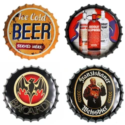 35CM Beer Bottle Cap Retro Plaque Metal Tin Signs Cafe Bar Pub Signboard Wall Decor Vintage Nostalgia Round Plates Art Poster