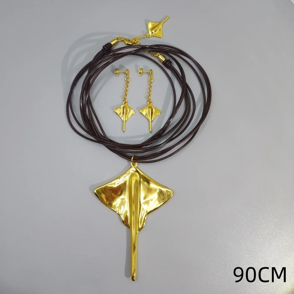 2026 Spring Unique Design Gold Silver Manta Ray Earrings Leather Rope Necklace Set Two Piece Surprise Gift