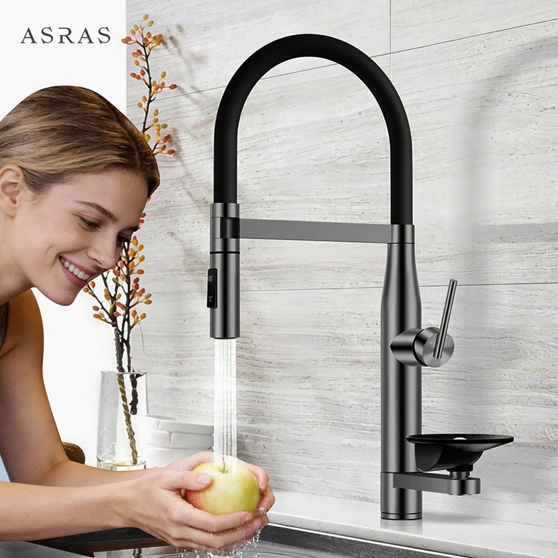 ASRAS High pressure Cup Rinser Kitchen Faucet 360° Rotation Pull Out Hot And Cold Water Prevent Splashing Mixer Tap