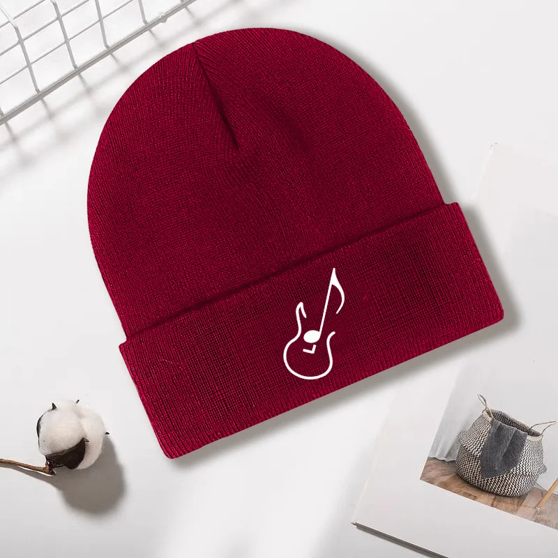 Men and Women New Design Trendy Versatile Autumn Winter Warm Guitar Print Knitted Hat Outdoor Commuting Cold-proof Knitted Hat