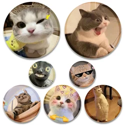 Funny Meme Cat Button Pins Cute Animals Badge Round DIY Creative Brooches for Backpack Jewelry Accessories Handmade Gifts