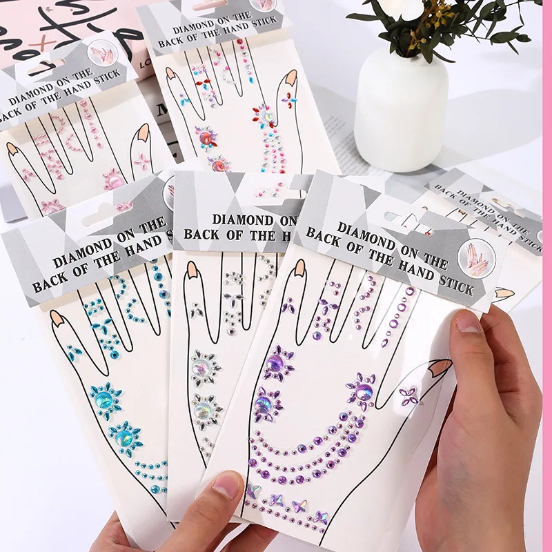 

Music Festival Hand Makeup Jewelry Glitter Diamond Stickers Colorful Children Women Holiday Cute Temporary Tattoo Diamond Gemsto