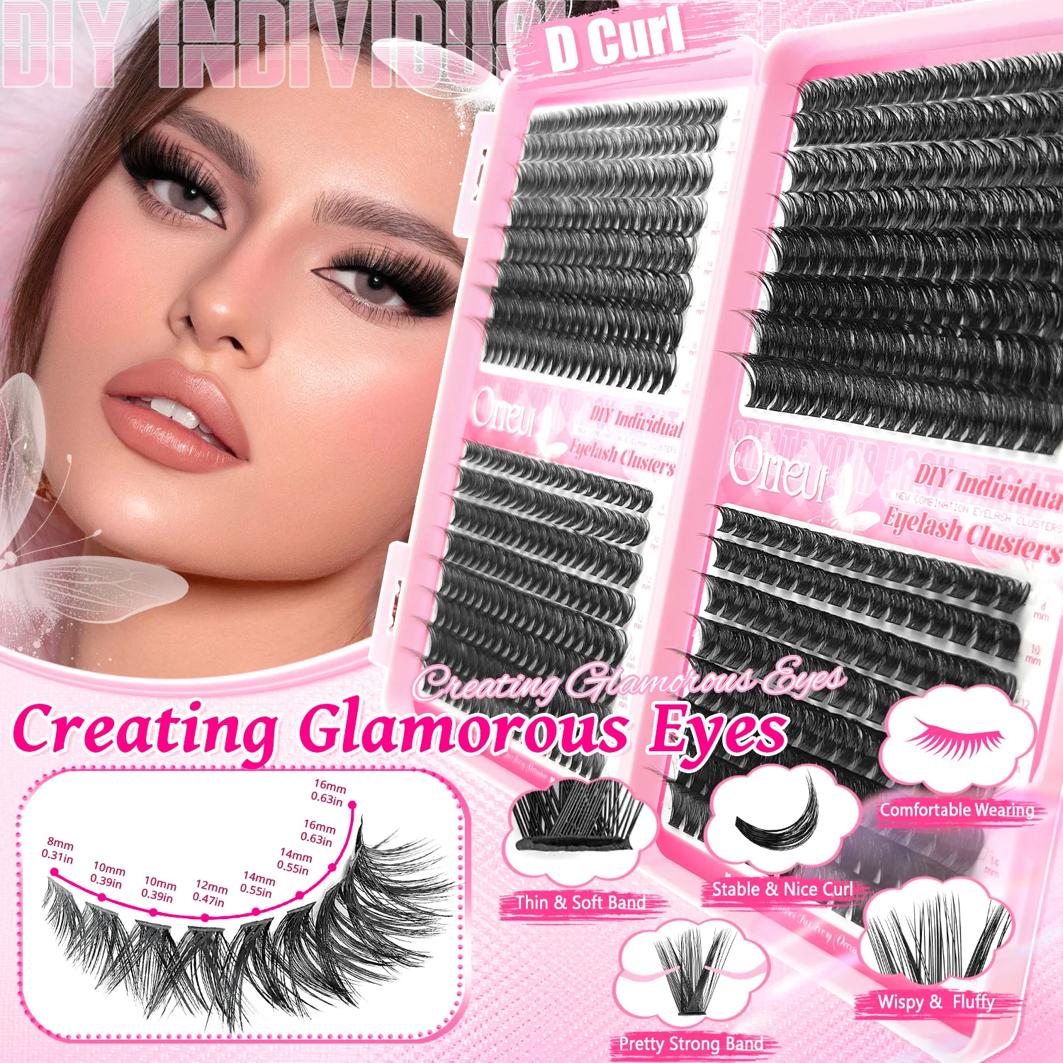 Picture 3: 592pcs Mixed Length Eye Kit, Including 506080100D, D Curl False Lash Clusters for Different Make-up Styles Natural Dense Thick.
