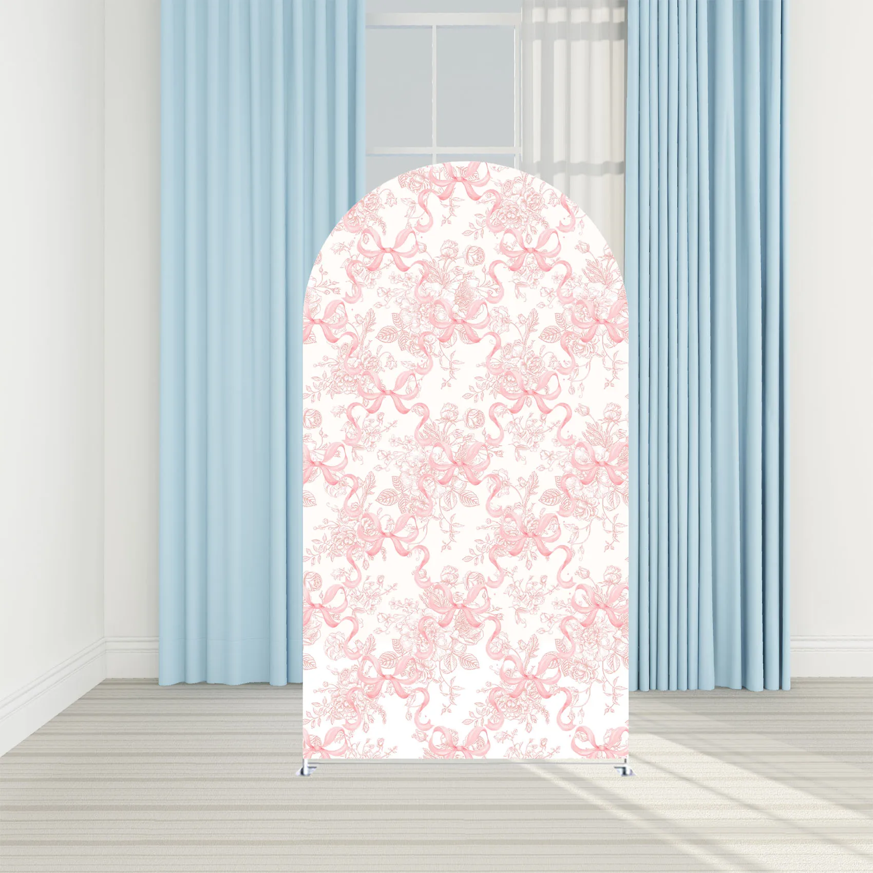 Розовый фон с бантом и аркой, нарисованный вручную чехол Toile de Jouy, арочные подставки для Sweet 16, свадебный душ, украшение для вечеринки для девочек