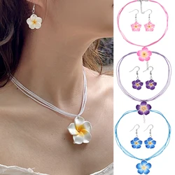 1Set Hawaiian Plumeria Necklace Dangle Earrings Handmade Soft Polymer Statement Ear Rings Jewelry 2024 Flower Earring for Women