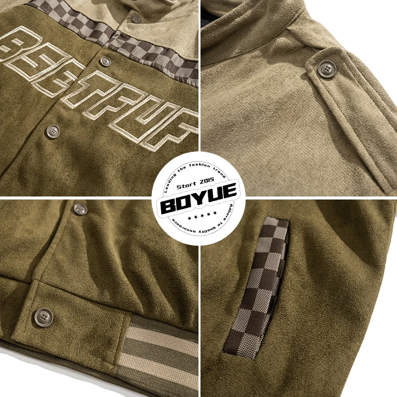 

Boyue Men's Suede Jaet Thiened Cotton Lined Motorcycle Sle Spring Autumn Outerwear Youth Faion Casual Loose Fit