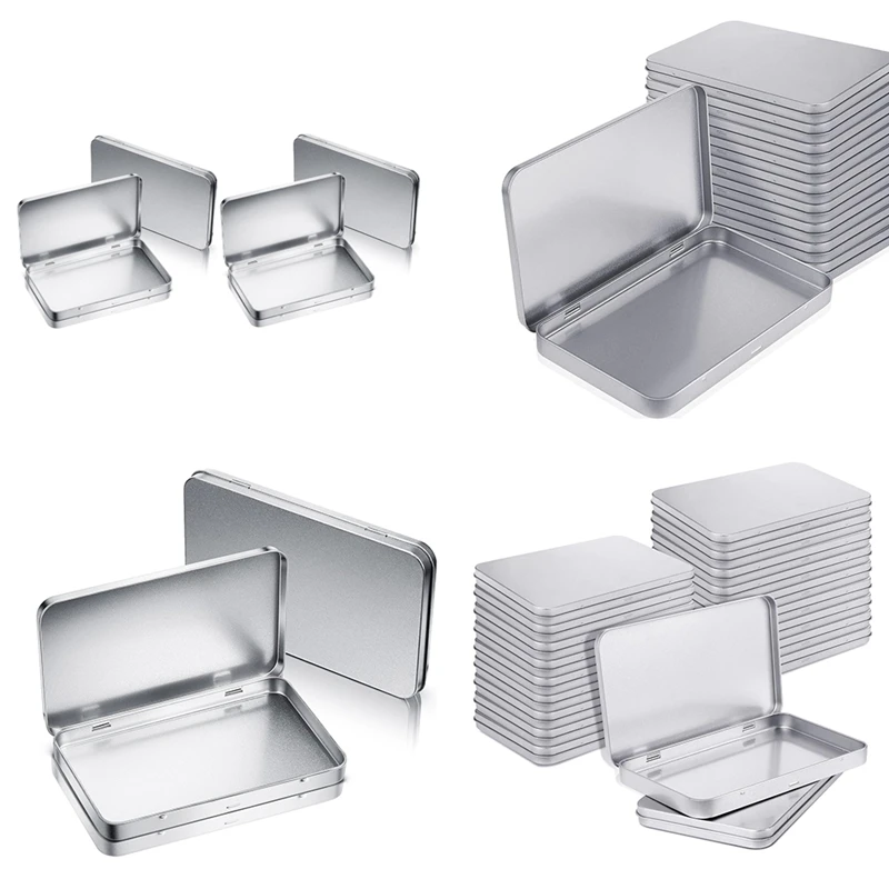 Rectangular Metal Tin Box With Lid Metal Hinged Lid Tin Metal Empty Tin Box Container Silver Storage Tin Box