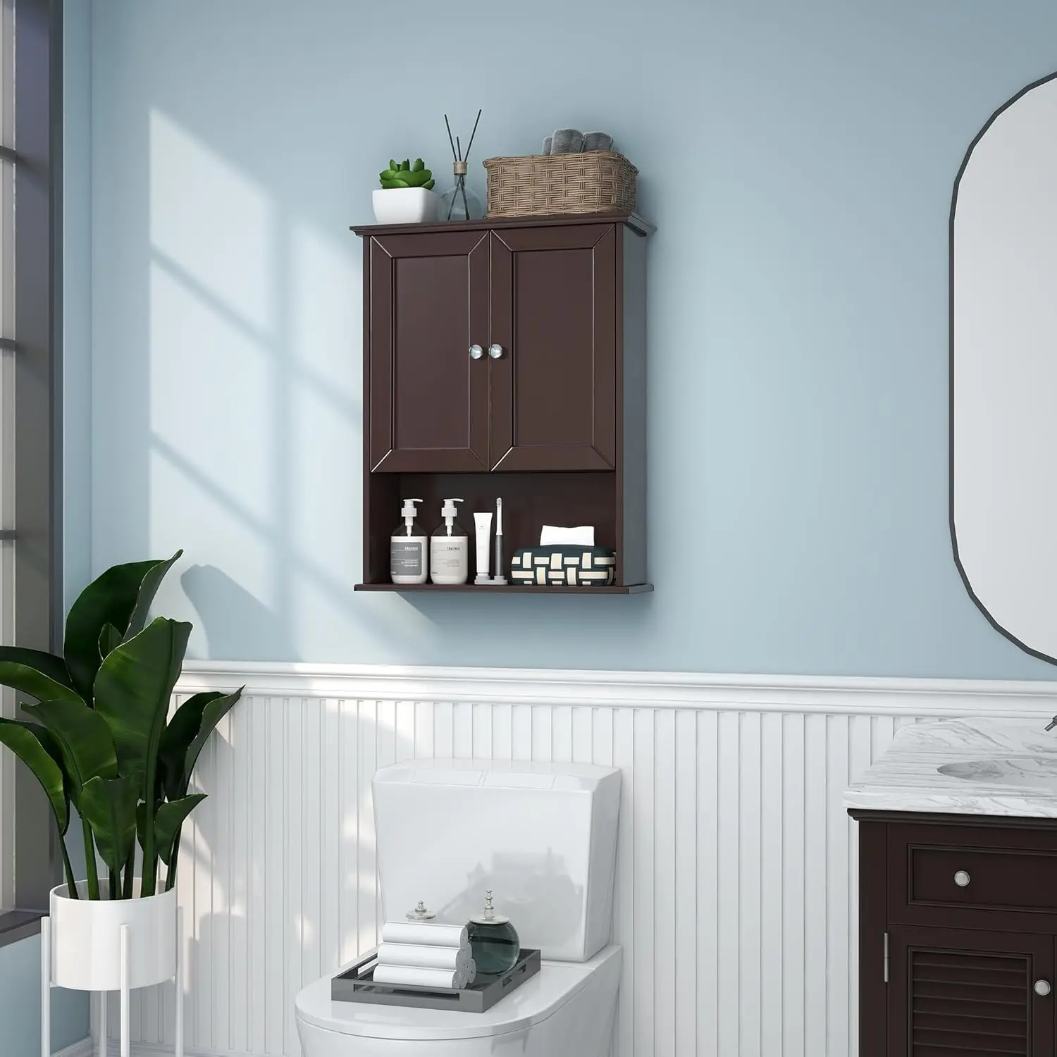 Bathroom Wall Cabinet Over Toilet Storage Cabinets 24x30 in Above Toilet Wood Medicine Cabinets with 2 Door & Adjustable Shelf