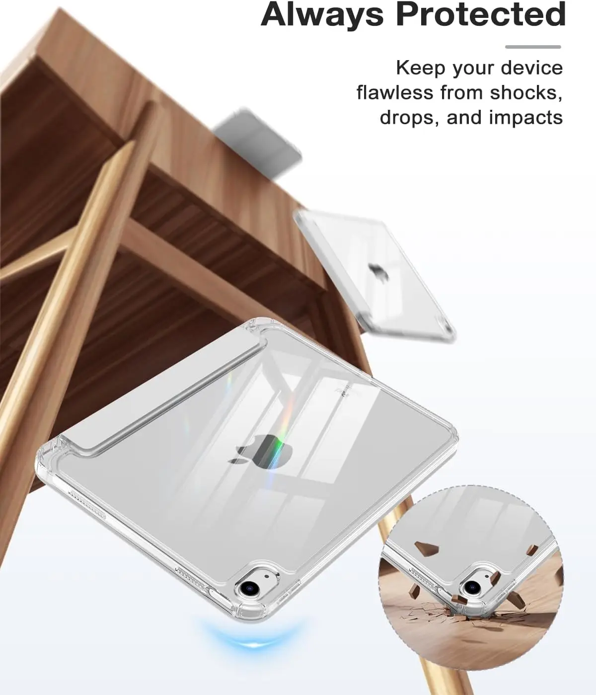 iPad (A16) 第11世代 11インチ 2025年モデル、iPad 第10世代 2022年モデル用ケース、左側にペンシルホルダー付き、スリムな三つ折りiPad 11インチカバー