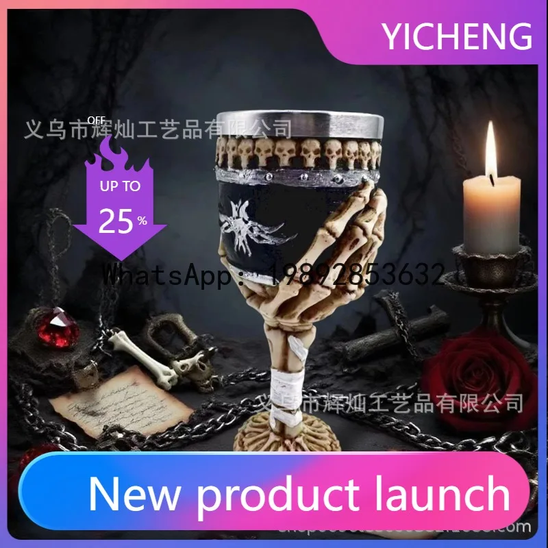 

Skull mug - halloween & easter personalized ornament - stainless steel wine glass - handicraft display piece
