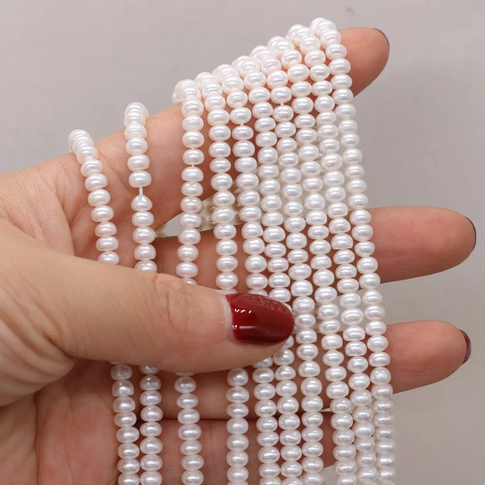 Natural Freshwater Pearl Beads For DIY Jewelry Making Necklaces Bracelets And Earrings For DIY Flat Bead White 36cm 3-4mm