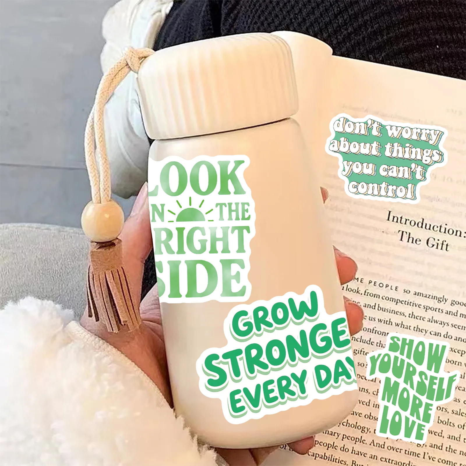 50PCS Green Inspirational Text Waterproof Stickers English Slogan Graffiti Decoration DIY Notebook Suitcase Water Cup Guitar Toy