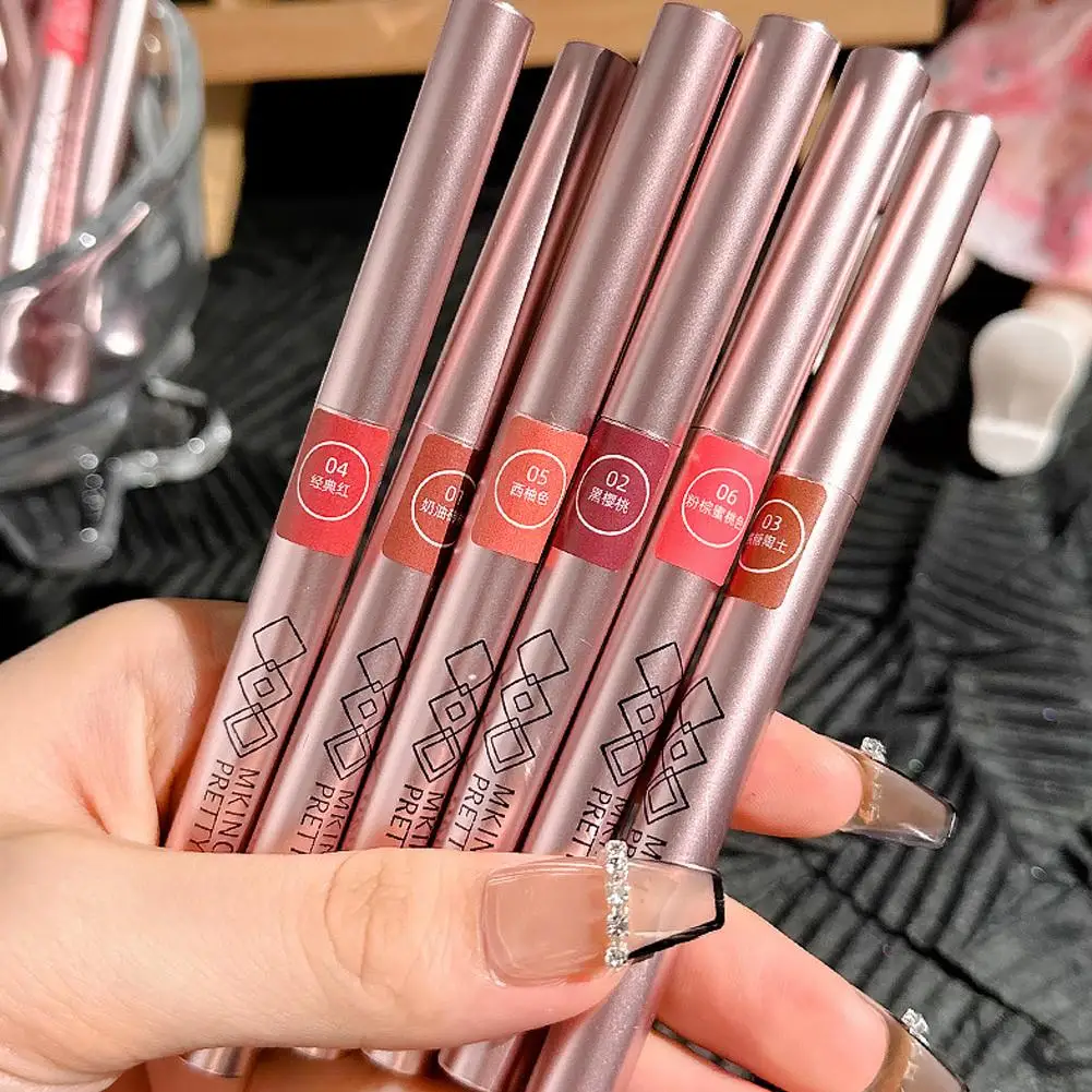 6 Kleuren Roterende Lip Liner Lippenstift Pen Waterdichte Langdurige Matte Lip Contouren Lip Liner Potlood Vrouwelijke Make-Up Cosmetica