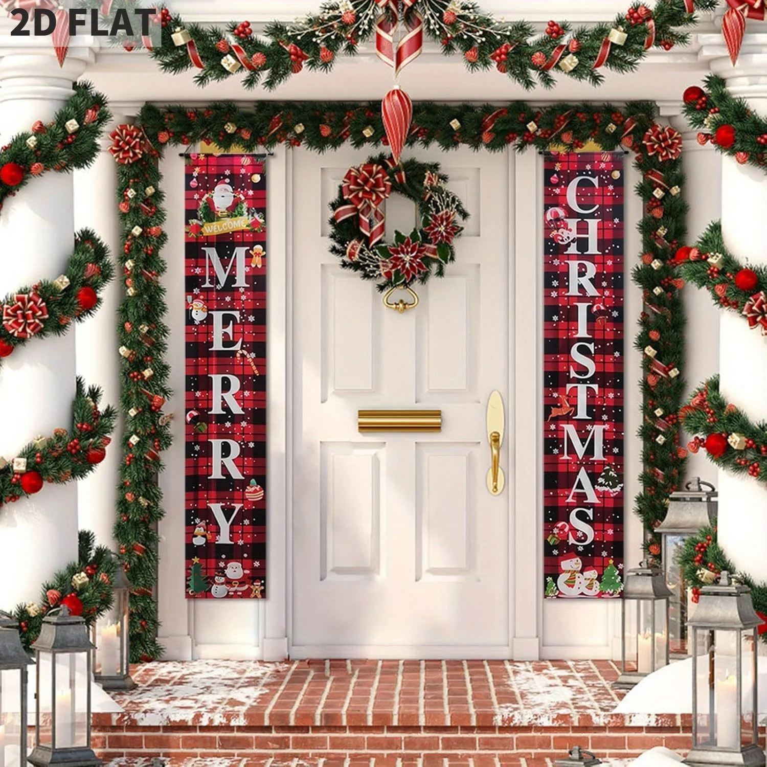 

Christmas Decorations Outdoor Yard Front Porch Sign Set, Red Black Front Porch Sign Set, Hanging Merry Christmas Banner