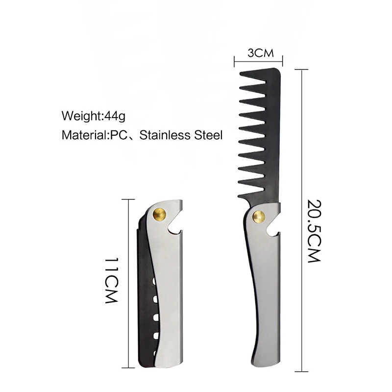 Men Retro Oil Head Comb Portable Folding Stainless Steel Comb Hairdressing Styling Round Teeth Comb Texture Modeling Steel Comb