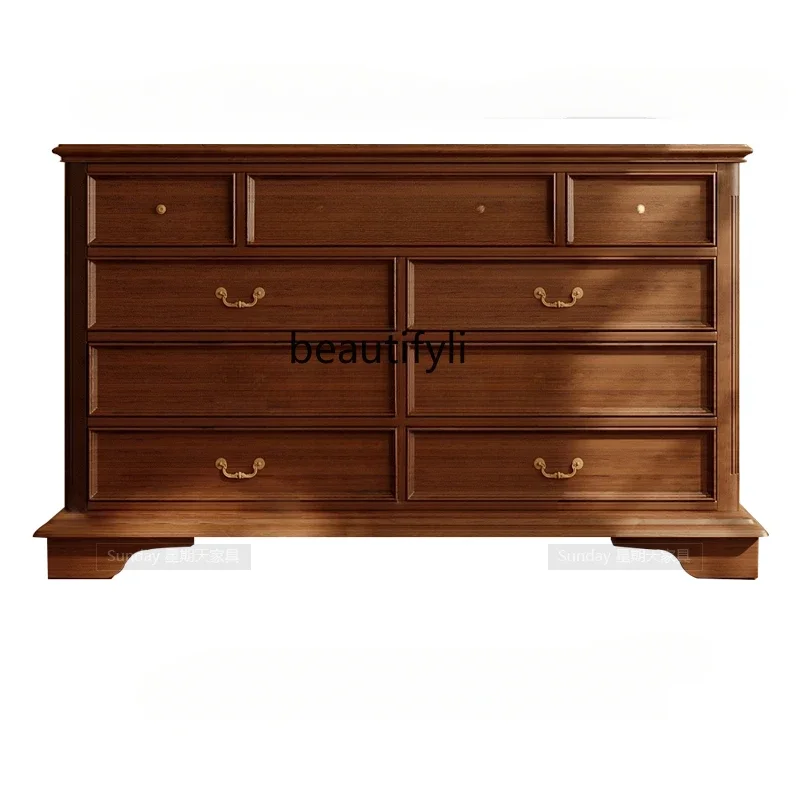 

P Medieval wood color chest of drawers multi-functional locker large capacity drawer porch cabinet