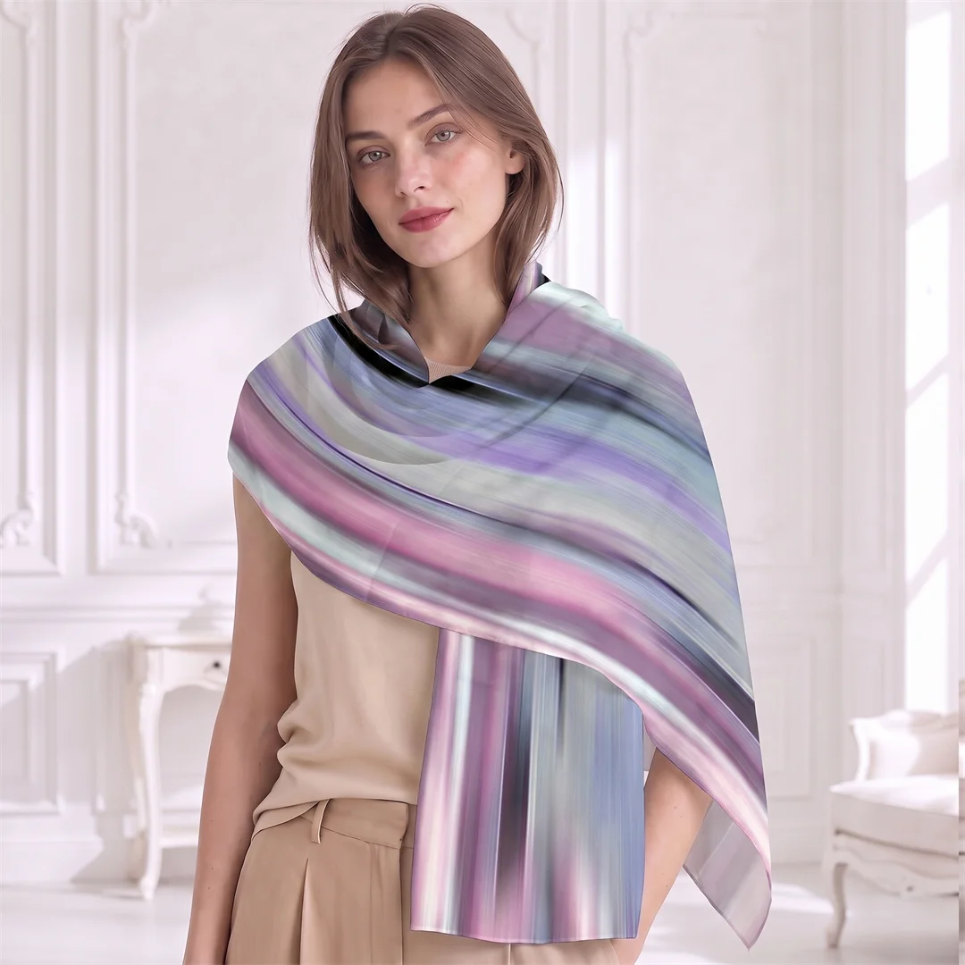 Fashion Gradient Scarf Women Soft Satin Shawl Wrap Abstract Striped Scarves Sun Protection Hijab Travel Beach Cape Foulard