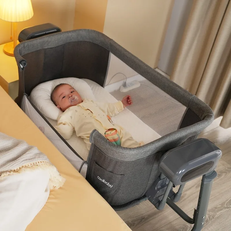 Cuna mecedora para bebé con mosquitera, cama eléctrica, cargador de la Unión Europea, control de altura, juguetes, valla de seguridad para bebés